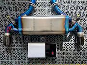 Aggressive sporty sound VALVED EXHAUST CATBACK MUFFLER  Center Pipes, Muffler with valves, a Valve control box with remote control, pair of mufflers, muffler, pair of mufflers with valves.  Stainless steel and titanium Aftermarket Performance Exhaust System for Toyota Supra A90 3.0T 2019+