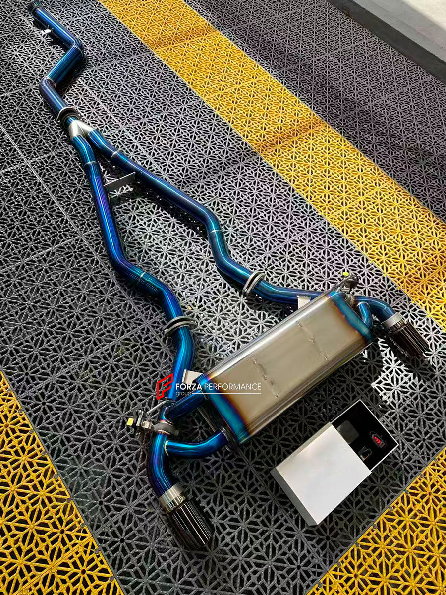 Aggressive sporty sound VALVED EXHAUST CATBACK MUFFLER  Center Pipes, Muffler with valves, a Valve control box with remote control, pair of mufflers, muffler, pair of mufflers with valves.  Stainless steel and titanium Aftermarket Performance Exhaust System for Toyota Supra A90 3.0T 2019+