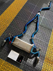 Aggressive sporty sound VALVED EXHAUST CATBACK MUFFLER  Center Pipes, Muffler with valves, a Valve control box with remote control, pair of mufflers, muffler, pair of mufflers with valves.  Stainless steel and titanium Aftermarket Performance Exhaust System for Toyota Supra A90 3.0T 2019+