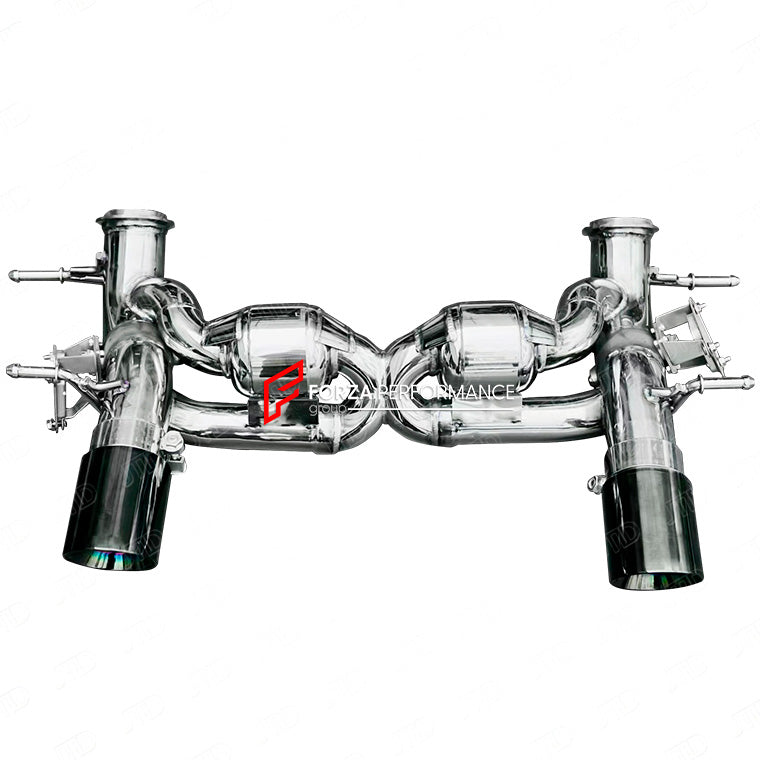 Forza Performance Aggressive sporty sound VALVED EXHAUST CATBACK MUFFLER for MASERATI MC20 2020+ 3.0T
Valved exhaust, meaning that has remote, controlled valves - allowing a switch between an aggressive loud sports sound and a sound that is closer to the OEM sound
Set includes:
X Pipe with Mufflers
Valved Bypass Pipes
Exhaust Tips
Material: Stainless Steel (Can be made in Titanium)
Optional: We can offer downpipe and catless downpipe 
FEATURES:
Engineered Digital prototyping using 3D CAD design