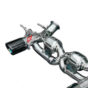 Forza Performance Aggressive sporty sound VALVED EXHAUST CATBACK MUFFLER for MASERATI MC20 2020+ 3.0T
Valved exhaust, meaning that has remote, controlled valves - allowing a switch between an aggressive loud sports sound and a sound that is closer to the OEM sound
Set includes:
X Pipe with Mufflers
Valved Bypass Pipes
Exhaust Tips
Material: Stainless Steel (Can be made in Titanium)
Optional: We can offer downpipe and catless downpipe 
FEATURES:
Engineered Digital prototyping using 3D CAD design