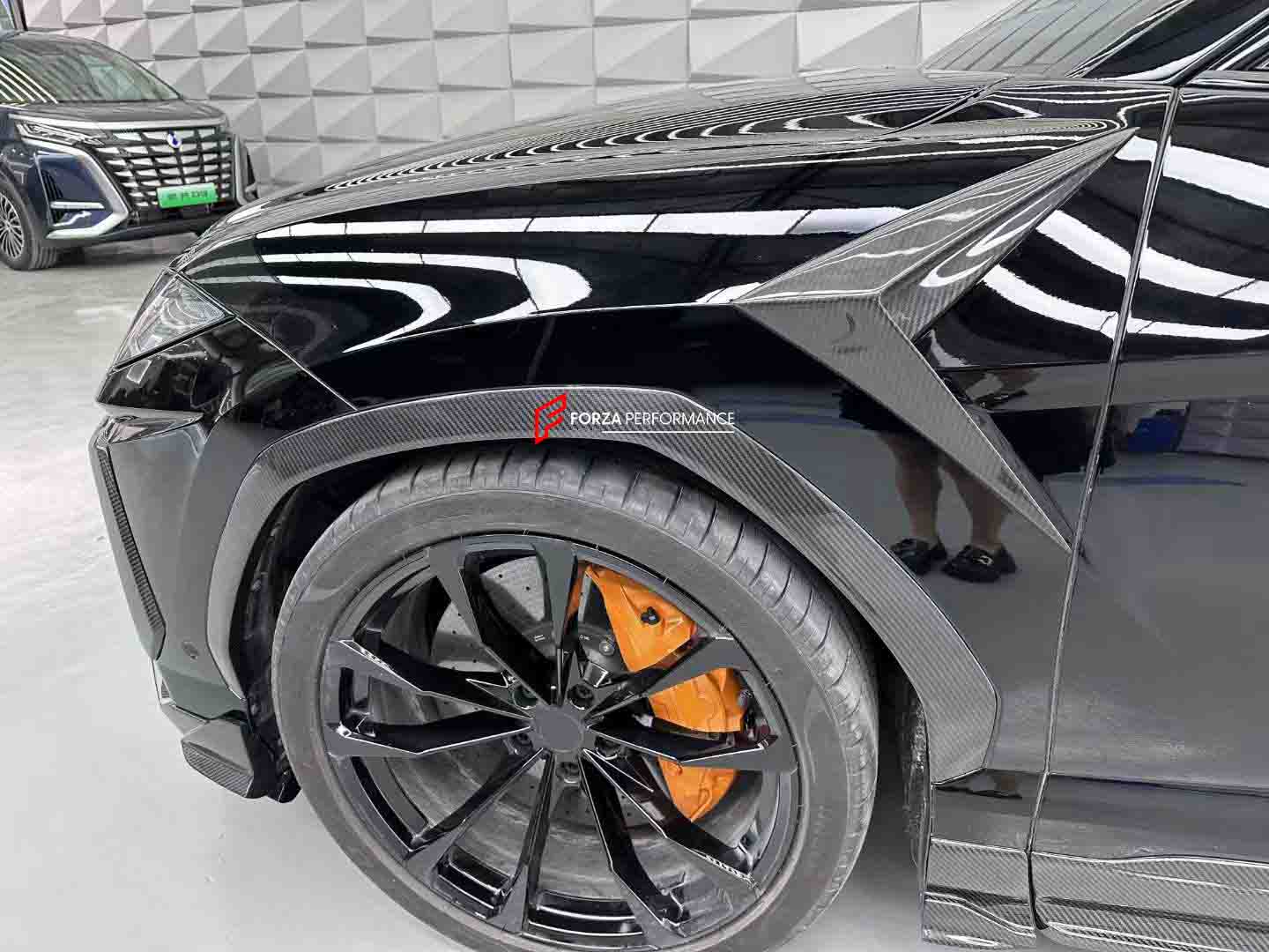 TOPCAR CARBON FIBER SOFT KIT for LAMBORGHINI URUS 2018+  Set includes:  Front Lip Fender Flares Fender Trims Side Skirts Mirror Covers Diffuser Exhaust Tips Trunk Spoiler Roof Spoiler