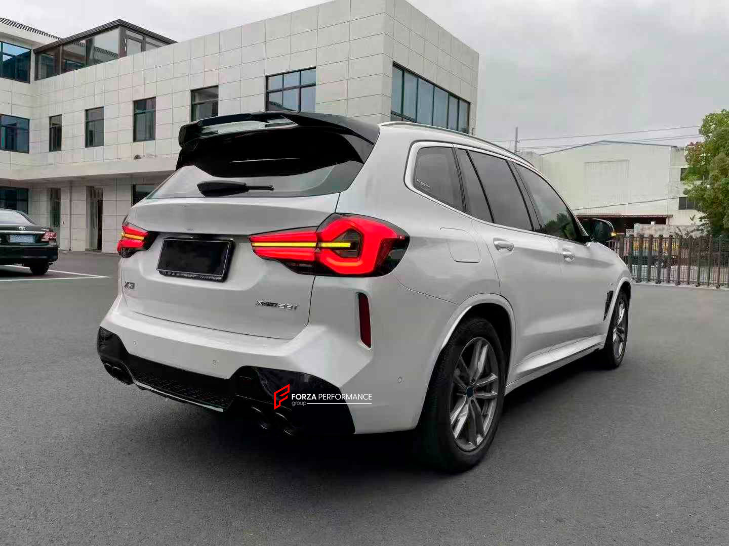 UPGRADE BODY KIT for BMW X3 G01 upgrade to X3M F97
Set includes:
Front Lip
Front Bumper Assembly
Grille
Fender Flares
Rear Spoiler
Rear Bumper
Rear Diffuser
Exhaust Tips
Material: Plastic
Note:Professional installation is required.