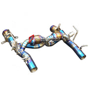 VALVED EXHAUST CATBACK for FERRARI F8 3.9T 2019 - 2023
Set includes:
Valved Mufflers with X Pipe
Exhaust Tips
Electronic Remote Valve Control
Material: Titanium
Optional: We can offer downpipe and catless downpipe
Production time: 15
FEATURES:
Engineered Digital prototyping using 3D CAD design software, each car model chassis has been 3D laser scanned in the factory
Factory run all test cars on Italian 1200HP Dyno machine, to make the best performance design of exhaust
CNC bending machine accurately