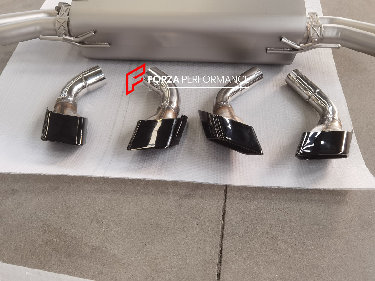 Forza Performance Aggressive sporty sound VALVED EXHAUST CATBACK MUFFLER for Audi Q7 2019+ (3.0T)  Valved exhaust, meaning that has remote, controlled valves - allowing a switch between an aggressive loud sports sound and a sound that is closer to the OEM sound  Set include:  Center Pipes Muffler with valves Exhaust tips Valve control box with remote control (you may also reuse your factory exhaust valve motors