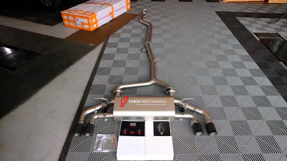 Forza Performance Aggressive sporty sound VALVED EXHAUST CATBACK MUFFLER for BMW 5 SERIES 530i G30 2.0T 2016 - 2020
Valved exhaust, meaning that has remote, controlled valves - allowing a switch between an aggressive loud sports sound and a sound that is closer to the OEM sound
Set includes:
Center Pipes
Exhaust Tips
Muffles with valves
Valve control box with remote control (you may also reuse your factory exhaust valve motors
Factory exhaust tips must be reused
Material: Stainless steel ( for an extr