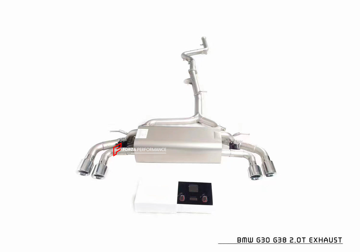 Forza Performance Aggressive sporty sound VALVED EXHAUST CATBACK MUFFLER for BMW 5 SERIES 530i G30 2.0T 2016 - 2020
Valved exhaust, meaning that has remote, controlled valves - allowing a switch between an aggressive loud sports sound and a sound that is closer to the OEM sound
Set includes:
Center Pipes
Exhaust Tips
Muffles with valves
Valve control box with remote control (you may also reuse your factory exhaust valve motors
Factory exhaust tips must be reused
Material: Stainless steel ( for an extr