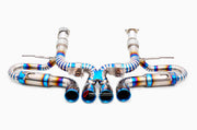 VALVED EXHAUST CATBACK MUFFLER for CHEVROLET CORVETTE C7 6.2T 2020+
Set includes:
Center Pipes
Muffler with valves
Valve control box with remote control (you may also reuse your factory exhaust valve motors
Exhaust tips (You can choose: blue burned, chrome and carbon)
Material: Titanium
Note: Professional installation is required.
FEATURES:
Engineered Digital prototyping using 3D CAD design software, each car model chassis has been 3D laser scanned in the factory
Factory run all test cars on Italian 1