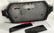 RSQ7 STYLE FRONT GRILLE HONEYCOMB MESH BLACK for AUDI Q7 4M 2015 - 2019 Has PDC holes with plugs Euro license plate holder (removable) Includes the badge (removable) The front camera body is optional. Please tell us if you have a front camera before buying. We are shipping with the camera body by default Night vision hole is optional. Please tell us if you have a night vision before buying. We are shipping with the hole for night vision camera by default