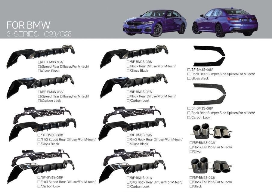 BMW-3-PARTS-FRONT-LIP-REAR-DIFFUSER-SIDE-BUMPER-SKIRT-G20-G28-m-tech-LCI-GT-m-performance