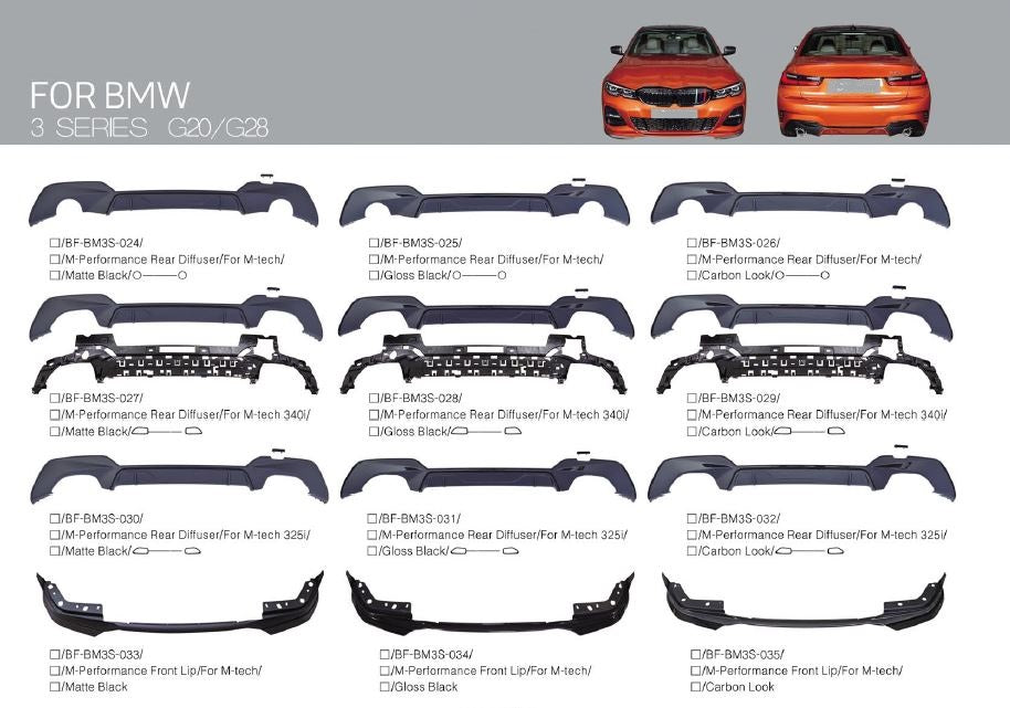 BMW-3-PARTS-FRONT-LIP-REAR-DIFFUSER-SIDE-BUMPER-SKIRT-G20-G28-m-tech-LCI-GT-m-performance