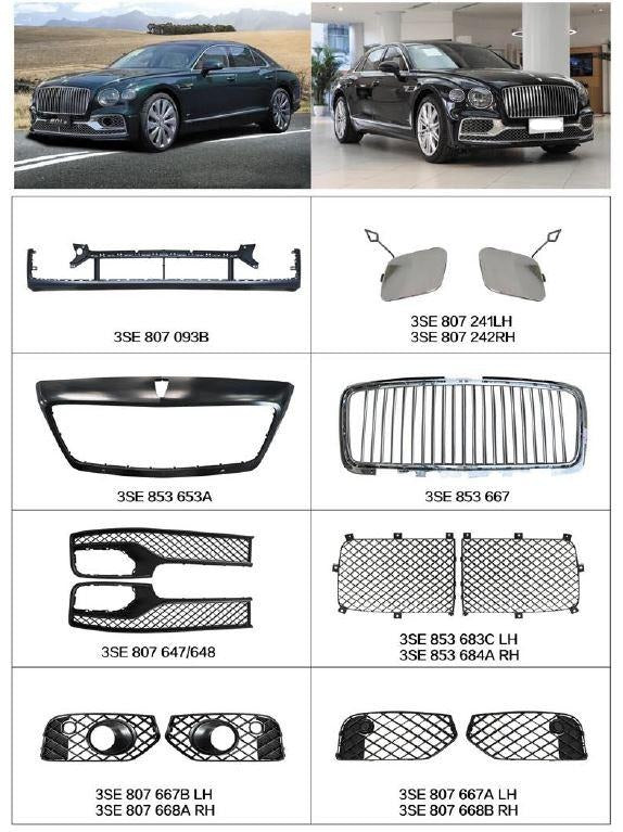 OEM REPLACEMENT PARTS for BENTLEY FLYING SPUR 2019+  Set includes:  Front Bumper  Center Grille