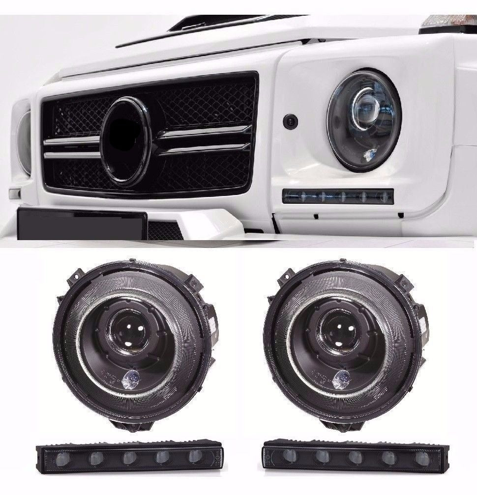 for Benz G Class W463 Black Headlights BI xenon + Black LED DRL HELLA B-style