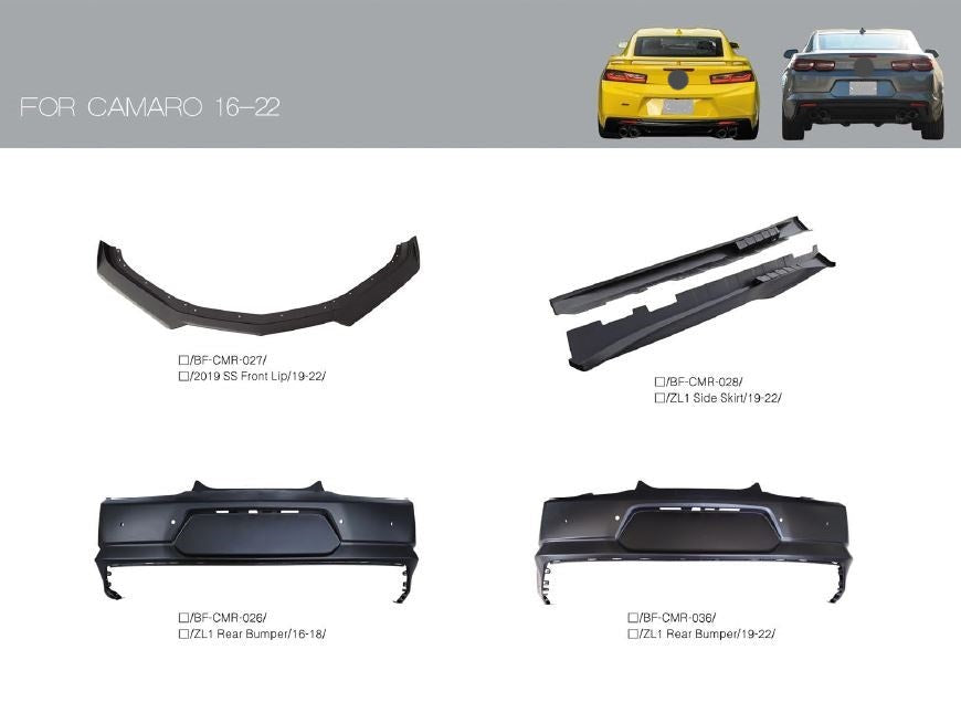 OEM REPLACEMENT PARTS for CHEVROLET CAMARO 2016+  Set includes:  Rear Bumper Rear Diffuser Louvers Hood Air Vents Front Lip