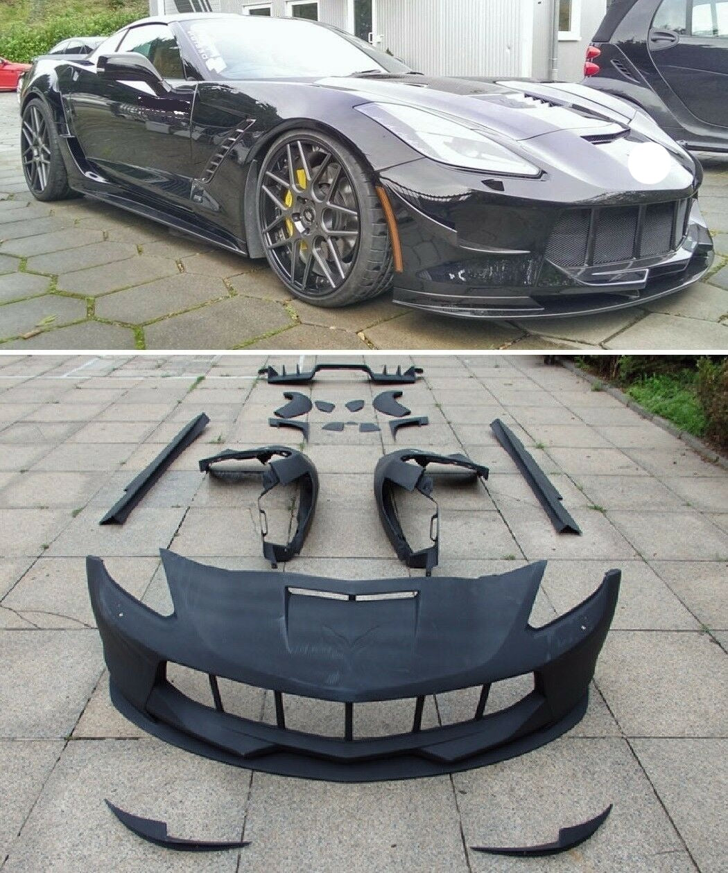 WIDE BODY KIT for CHEVROLET CORVETTE C7 STINGRAY 2017 - 2019   Set includes:  Front Bumper Front Canards Front Fenders Side Skirts Rear Fender Flares Rear Diffuser