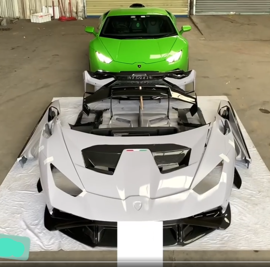 Conversion STO BODYKIT for Lamborghini Huracan LP580 - 610 2013-2016  Set include: Front bumper Front hood Front fenders Side skirts Rear Bumper Rear hood with Air intake Rear Spoiler Exhaust system STO badge Material: dry carbon with primer