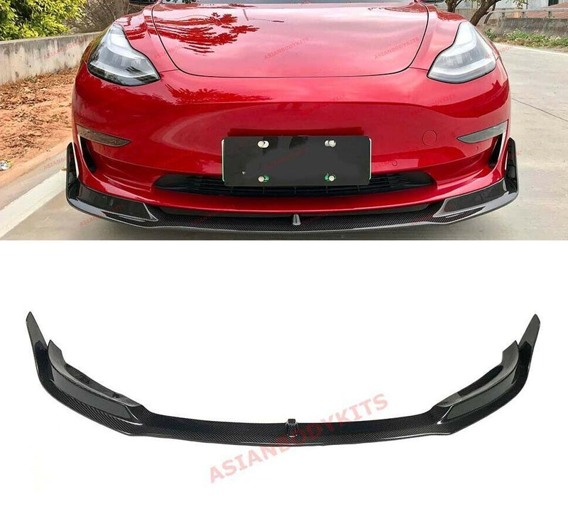 DRY CARBON FIBER FRONT LIP for TESLA MODEL 3 2016 - 2023