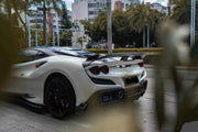 FPG Style Dry Carbon Fiver Body Kit For Ferrari F8  Set include:   Front lip Front trims Side skirts  Rear bumper Rear spoiler Material: Fiberglass with carbon fiber