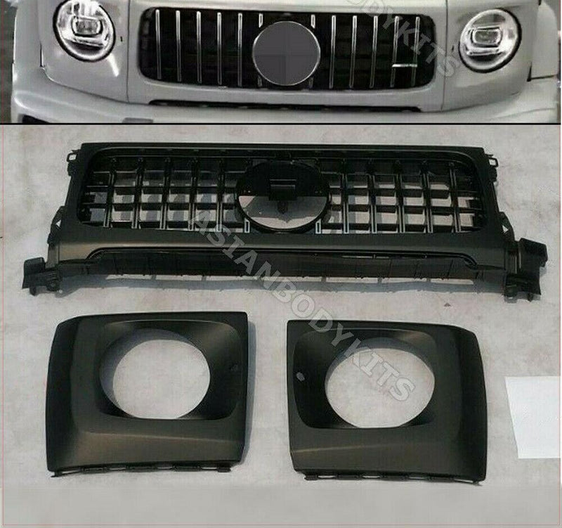 FRONT GRILLE AND HEADLIGHT COVERS G63 STYLE for MERCEDES BENZ G CLASS W463A W464 G350 G550 G63 2018 - 2024