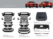 CONVERSION BODY KIT for FORD MUSTANG 2011 - 2014 to 2015 - 2022  Set includes:  Front Bumper Front Hood Front Fenders Rear Bumper Side Skirts Rear Spoiler