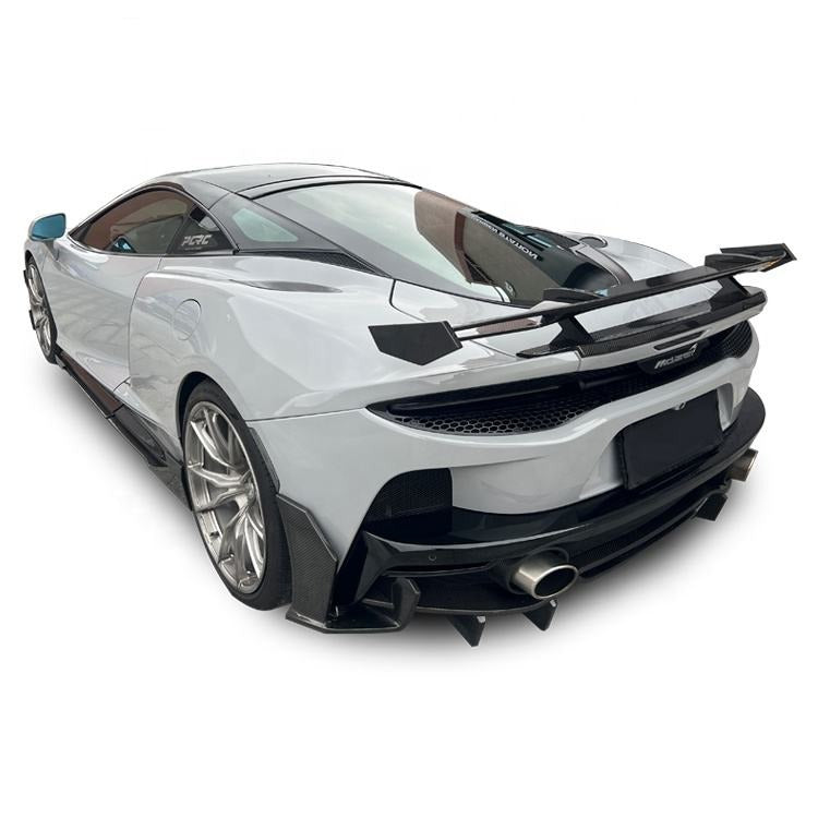 Dry Carbon Body Kit For McLaren GT 2013-2016  Set Include:  Front Lip Front Bumper OEM Part Fron Bumper Air Intake Cover Side Skirts Side Air Intake Cover Rear Diffuser Rear Diffuser Trims Rear Spoiler (2 types) Trunk/Hood Lid Panel Entrance Material: Dry Carbon  CONTACT US FOR PRICING  Note: Professional installation is required.