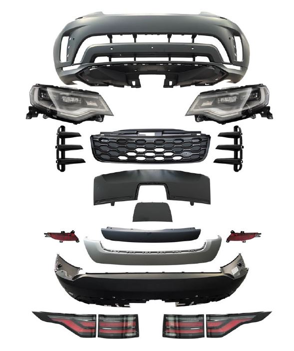 CONVERSION UPGRADE for LAND ROVER DISCOVERY 5 2016 - 2020 to FACELIFT 2021
Set include:   
Front Bumper
Front Grille
Front Led Lights
Rear Bumper
Rear Led Lights