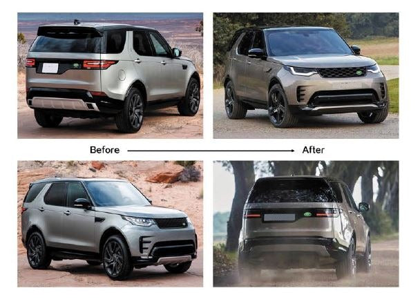 CONVERSION UPGRADE for LAND ROVER DISCOVERY 5 2016 - 2020 to FACELIFT 2021
Set include:   
Front Bumper
Front Grille
Front Led Lights
Rear Bumper
Rear Led Lights