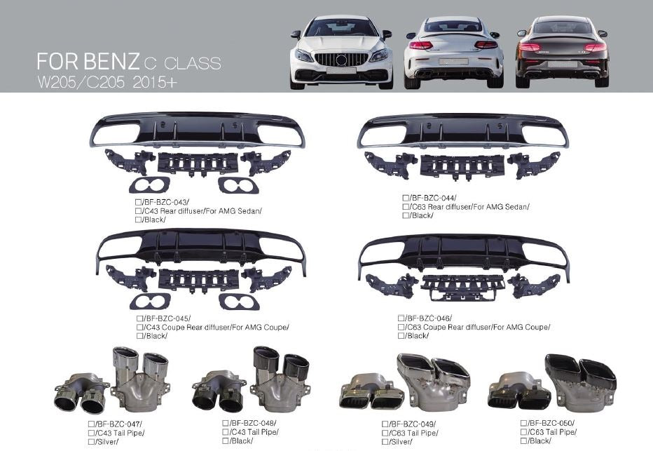 CONVERSION BODY KIT C63 STYLE FOR MERCEDES BENZ C-CLASS W205 2015-2023