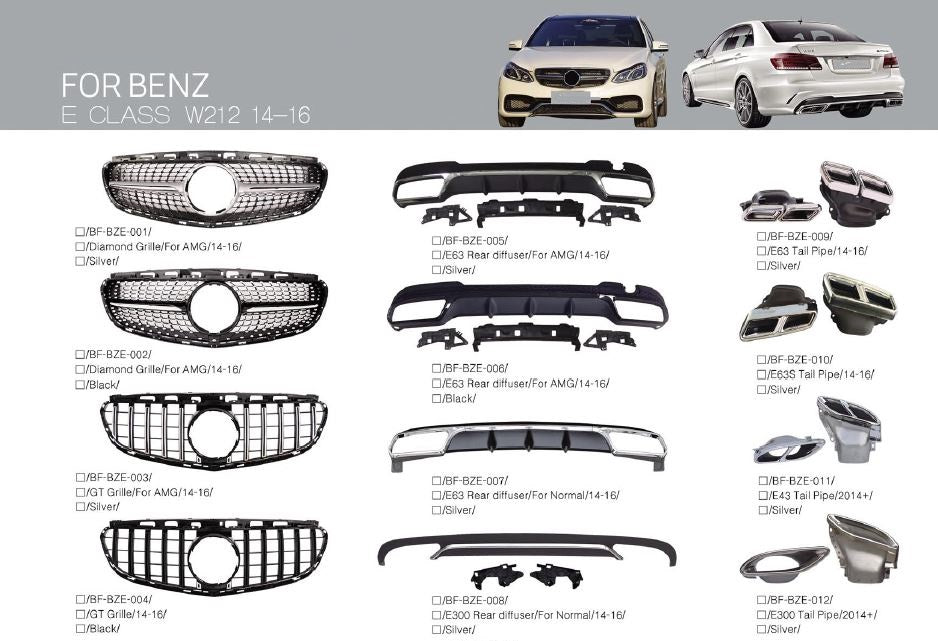 MERCEDES-BENS-E-CLASS-W212-AMG-KIT-REAR-FRONT-BUMPER-DUFFUSER-AERO-FACELIFT-2014-2016-CARBON-SPOILER