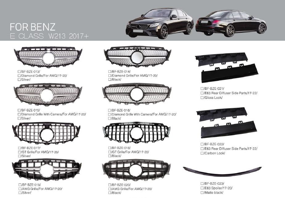 MERCEDES-BENS-E-CLASS-W213-AMG-KIT-REAR-FRONT-BUMPER-DUFFUSER-AERO-FACELIFT-2017-CARBON-SPOILER
