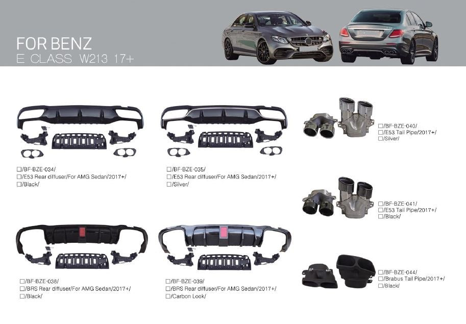 MERCEDES-BENS-E-CLASS-W213-AMG-KIT-REAR-FRONT-BUMPER-DUFFUSER-AERO-FACELIFT-2017-CARBON-SPOILER