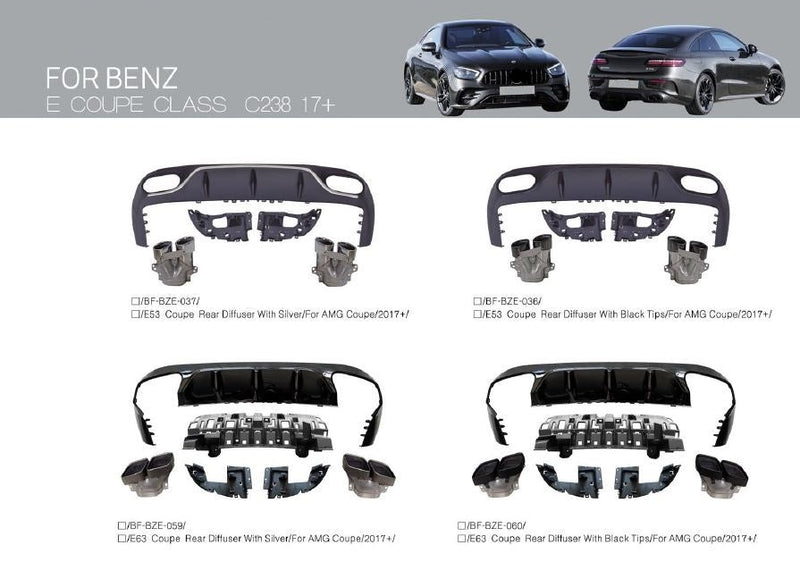 REAR DIFFUSER WITH EXHAUST TIPS for MERCEDES-BENZ E-CLASS COUPE C238 2017+