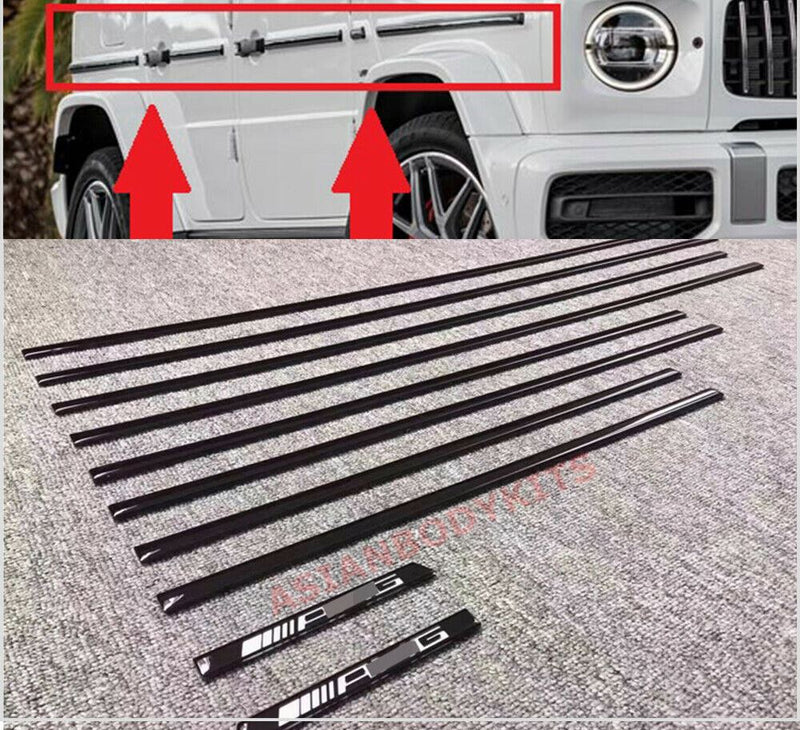 GLOSS BLACK SIDE MOLDINGS STICKERS for MERCEDES BENZ G CLASS W463A W464 G350 G550 G63 2018 - 2024