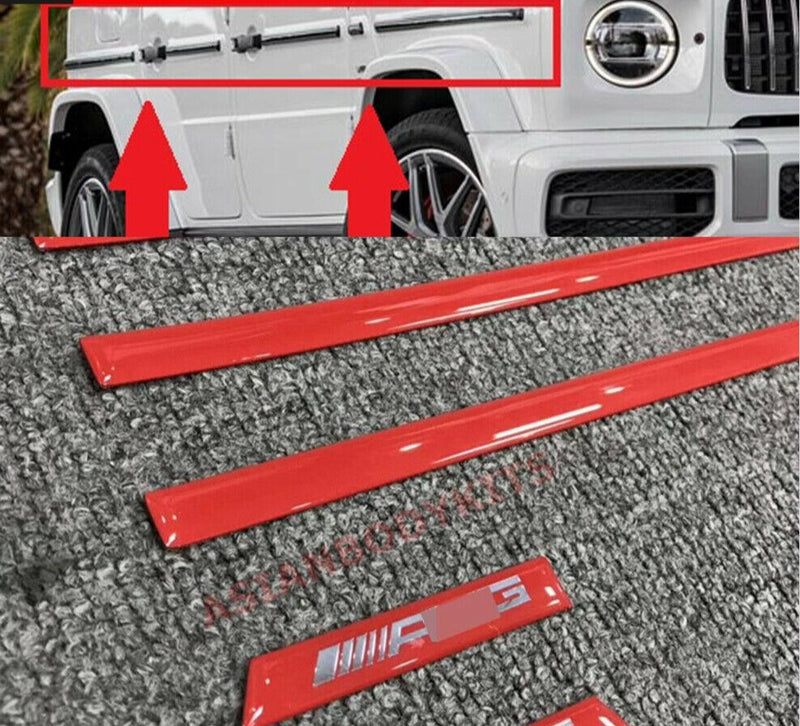 GLOSS RED SIDE MOLDINGS STICKERS for MERCEDES BENZ G CLASS W463A W464 G350 G550 G63 2018 - 2024