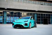 FORZA PERFORMANCE BODY KIT for TESLA Model Y Body Kit for Tesla Model Y  Set include:   Front bumper assembly with front lip Front hood Side skirts Wide fenders (can use without) Rear diffuser Trunk spoiler  Roof Spoiler Material: Carbon or PP