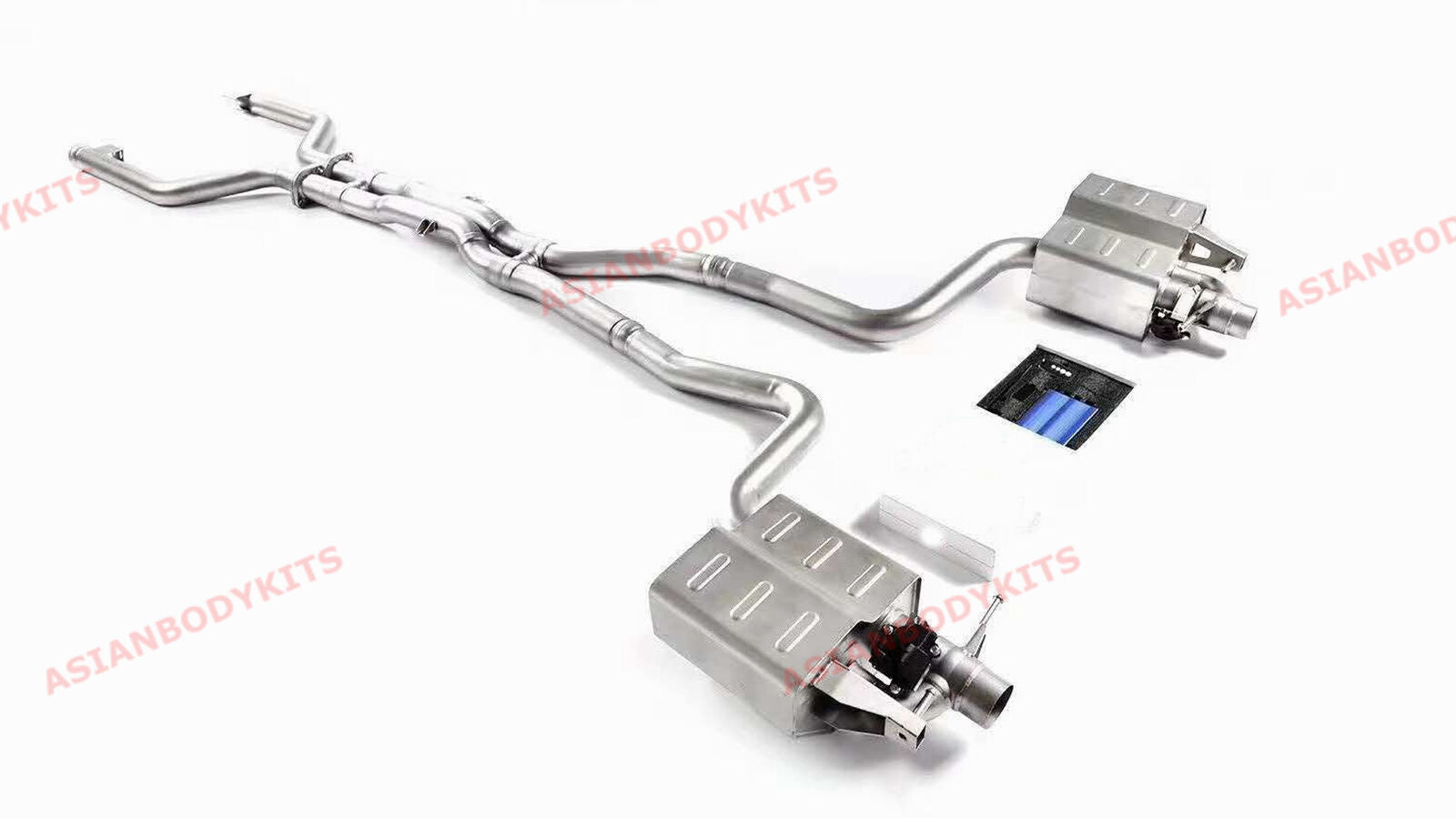 Mercedes Benz AMG W205 C205 C63 2015-2018 (Engine: 4.0T) Aggressive sporty sound VALVED EXHAUST CATBACK MUFFLER Set include: Center pipes Muffles with valves Valve control box with remote control (you may also reuse your factory exhaust valve motors) Factory exhaust tips must be reused Material: Stainless steel