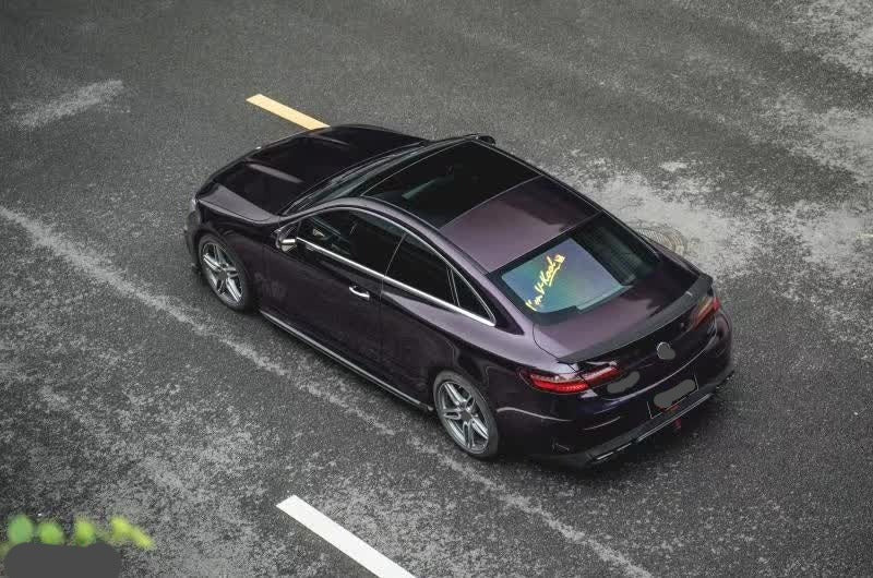 CARBON BODY KIT for MERCEDES-BENZ C-CLASS C238 C63 E63 2018+
Set includes:
Front Lip
Side Skirts
Rear Diffuser
Exhaust Tips
Material: Carbon Fiber 
NOTE: Professional installation is required
Contact us for pricing