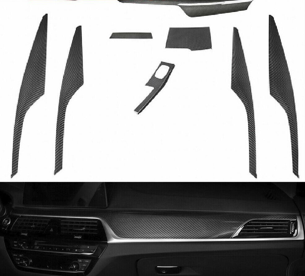 CARBON INTERIOR TRIM KIT for BMW 5-SERIES G30 2017+  Set includes:  Dashboard trim cover Front doors trim covers Rear doors trim covers Center console