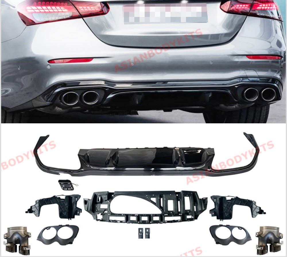 for MERCEDES BENZ E Class W213 E53 REAR DIFFUSER with EXHAUST TIPS 2020+ (Black)