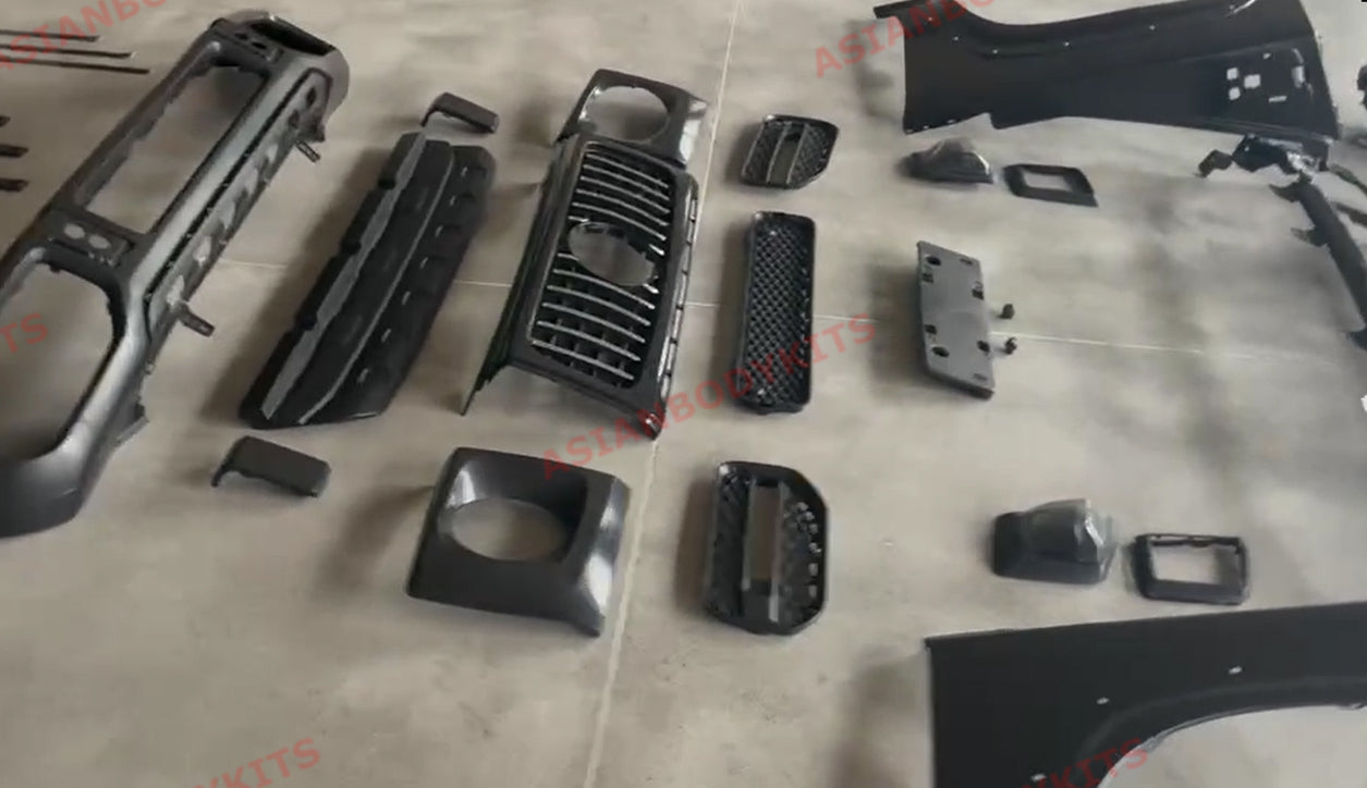 CONVERSION BODY KIT for SUZUKI JIMNY JB74W 2018+ UPGRADE to MERCEDES BENZ G CLASS G63
Set includes:
Front Bumper Assembly
Hood Bonnet
Front Grille
Front Fenders
Front Headlights
Front Headlight Covers
Roof Light Bar
Front Fender Flares
Side Skirts
Side Moldings
Rear Fender Flares
Rear Bumper Assembly
Roof Spoiler
Tail Lights
Material: Plastic PP and ABS
Note: Professional installation is required
Why “Contact Us for Pricing”?
We don’t display fixed prices because our goal is to offer you the most c