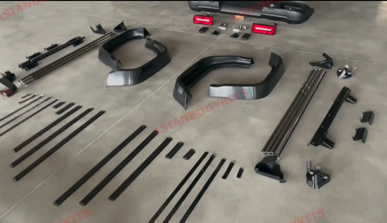 CONVERSION BODY KIT for SUZUKI JIMNY JB74W 2018+ UPGRADE to MERCEDES BENZ G CLASS G63
Set includes:
Front Bumper Assembly
Hood Bonnet
Front Grille
Front Fenders
Front Headlights
Front Headlight Covers
Roof Light Bar
Front Fender Flares
Side Skirts
Side Moldings
Rear Fender Flares
Rear Bumper Assembly
Roof Spoiler
Tail Lights
Material: Plastic PP and ABS
Note: Professional installation is required
Why “Contact Us for Pricing”?
We don’t display fixed prices because our goal is to offer you the most c