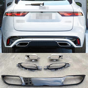REAR DIFFUSER with EXHAUST TIPS for JAGUAR F PACE 2021+
Set includes:
Rear Diffuser with Brackets
Muffler Tips
Material: Plastic PP and stainless steel
Color of diffuser: Silver and black (Before purchase tell us which one you need)
Note: Professional installation is required. Exhaust pipes on muffler need modification