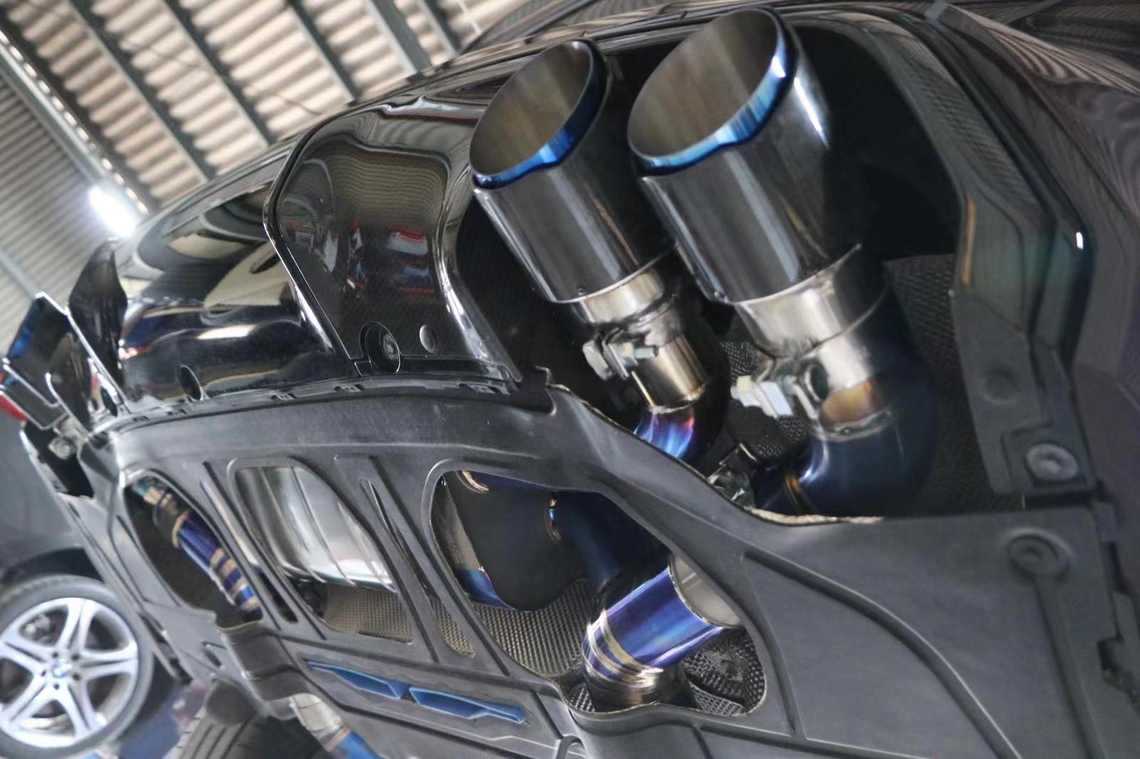 Aggressive Sporty Sound Valved Exhaust Catback Muffler For BMW M8 F93 Gran Coupe 2019+ 4.4L  Set include:  Center pipes Muffler with valves The valve control unit and remote controller Material: Stainless steel  Production time: 10 days  NOTE: Professional installation is required.