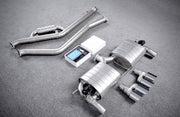 Aggressive sporty sound VALVED EXHAUST CATBACK MUFFLER  Center Pipes, Muffler with valves, a Valve control box with remote control, pair of mufflers, muffler, pair of mufflers with valves.  Stainless steel and titanium Aftermarket Performance Exhaust System for BMW F85 X5M