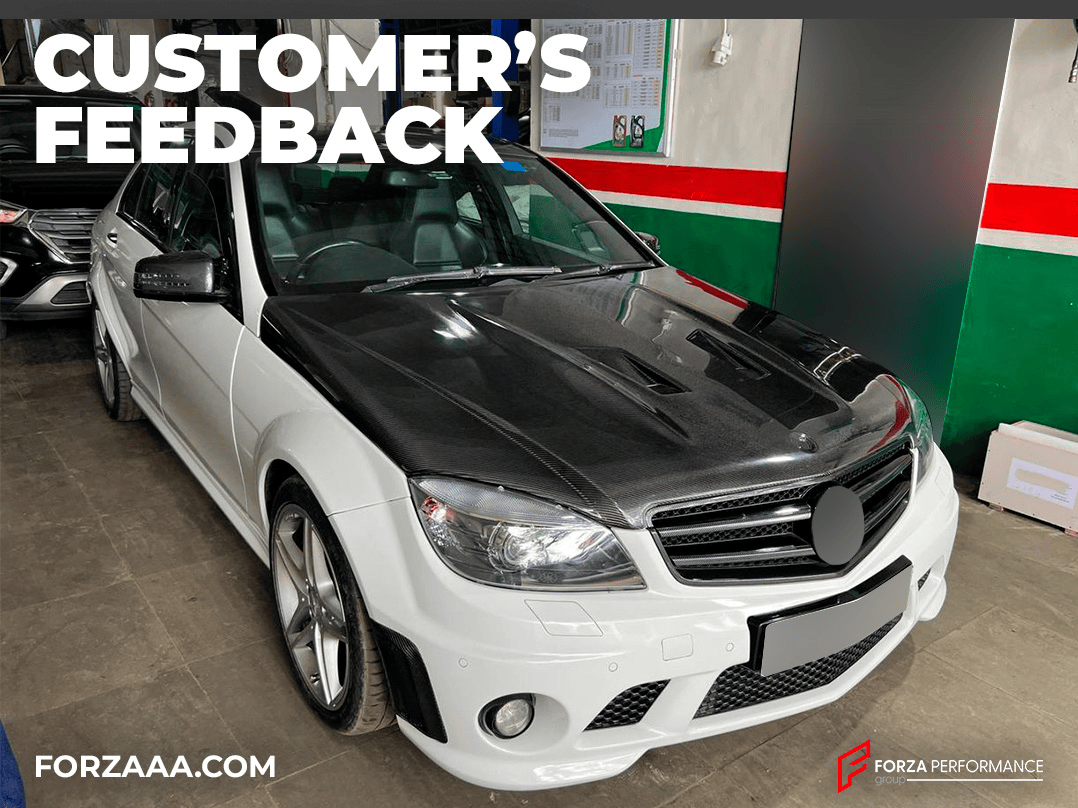 We manufactured a hood / bonnet for our client's MERCEDES BENZ AMG C CLASS W204 2008 - 2011.  Set includes:   Hood / Bonnet   Our happy customer has already shared photos of the hood installed on their MERCEDES BENZ AMG C CLASS W204 2008 - 2011. 