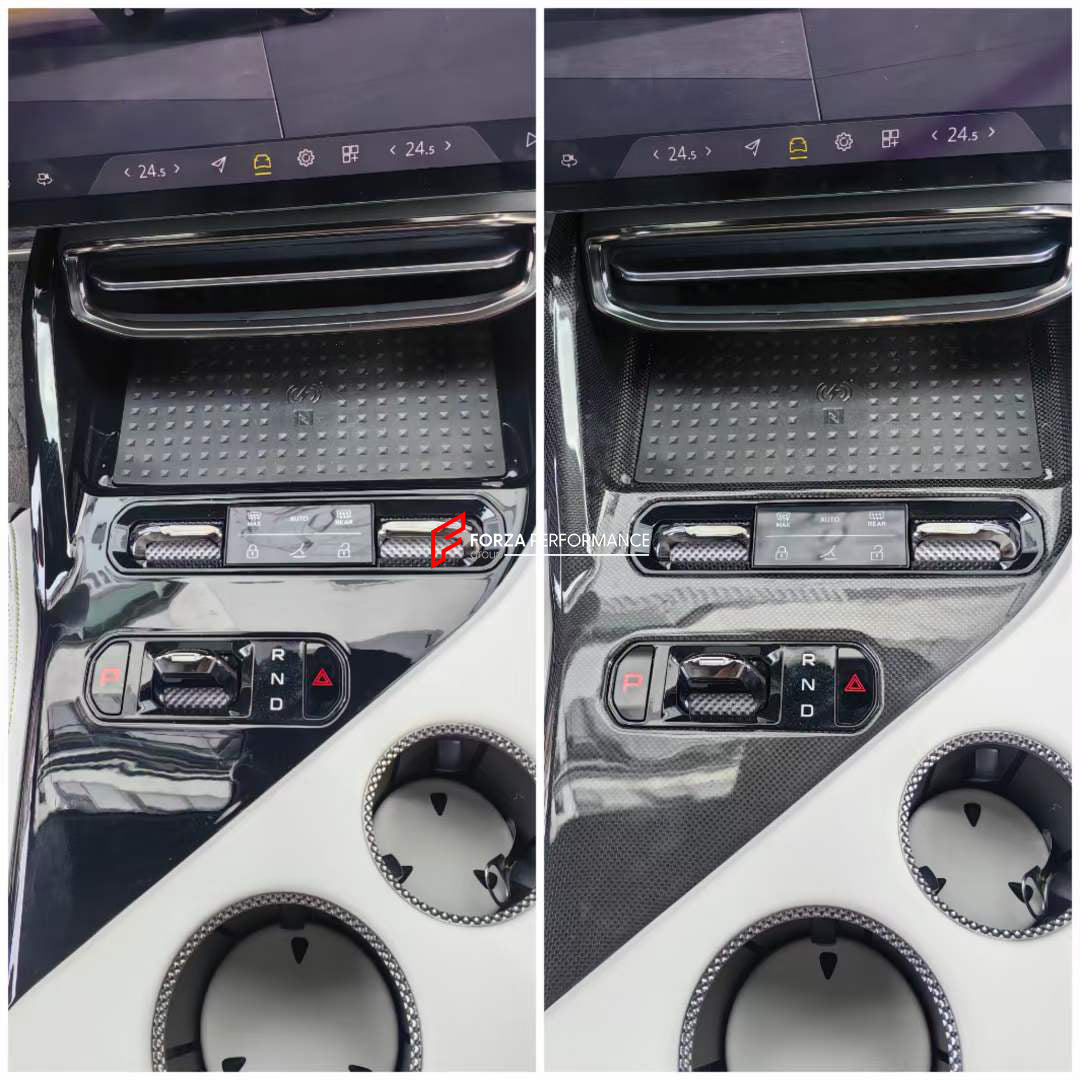 DRY CARBON INTERIOR KIT for LOTUS ELETRE  Set includes:  Front Doors Panel Covers Rear Doors Panel Covers Window Switch Covers Center Console Box Cover Light Frame Control Panel Cover Door Seals