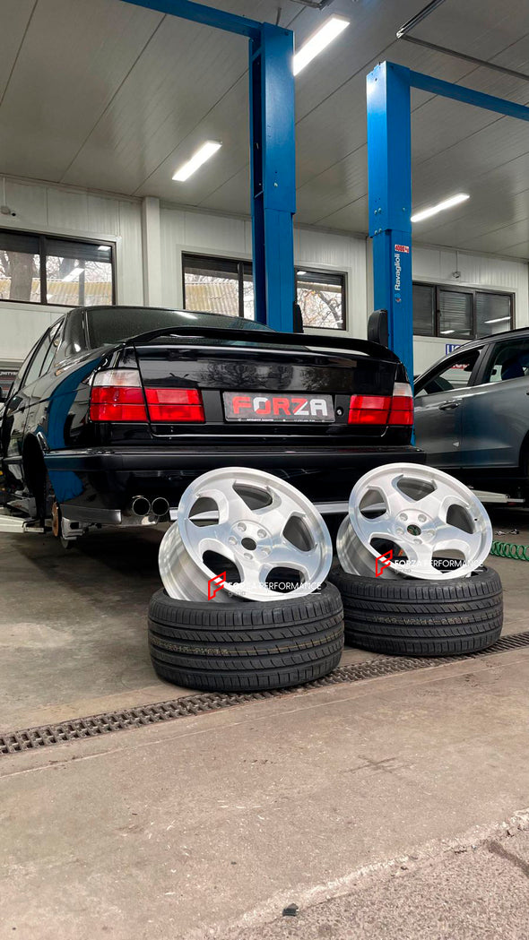 We manufacture premium quality forged wheels rims for BMW 5 SERIES E34 540i 1995 in any design, size, color.

Wheels sizes:

Front: 19 x 8 ET 10

Rear: 19 x 9 ET 12

Weight:

Front: 11.8 kg (26.01 lbs)

Rear: 12.2 kg (26.9 lbs)

Finishing: Brushed + Clear Coating




Forza Performance Group engineers and builds each set of custom made-to-order forged wheels individually for every specific customer. This means we not only produce the desired wheel design but also provide all the necessary sizes. All of our w