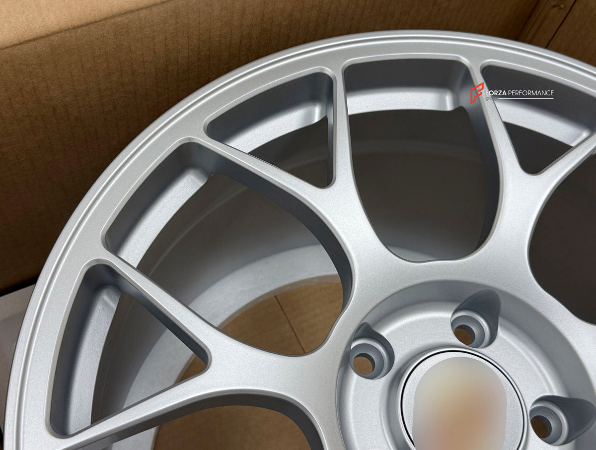 We manufactured premium quality forged wheels rims for our client's Porsche 911 997.2 S Cabriolet 2008 - 2013 with the following specifications:

WHEEL SIZE:

Front: 19 x 9 ET 50
Rear: 19 x 11.5 ET 65
PCD: 5 x 130
CB: 71.6
Finish: Satin Silver
Material: 6061-T6 Forged Aluminum
THIS WHEEL DESIGN CAN BE CUSTOM-MADE FOR YOUR CAR IN ANY SIZE AND COLOR OPTIONS
Available in monoblock, 2-piece, 3-piece, duoblock, beadlock
3D wheel renderings are provided according to the exact dimensions and specifications request