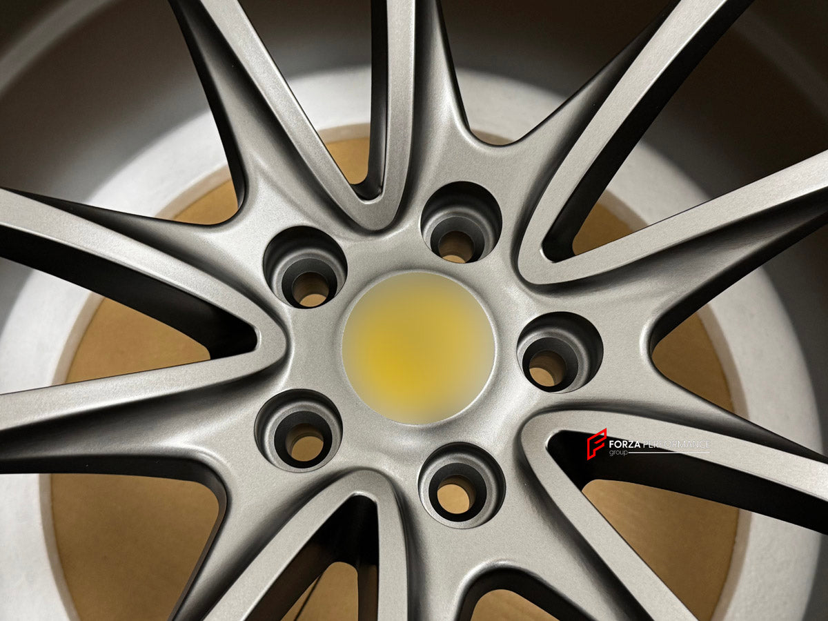 We manufactured premium quality forged wheels rims for our client's Ferrari F430 2004 - 2009 with the following specifications:

WHEEL SIZE:

Front: 19 x 8 ET 22
Rear: 19 x 10 ET 24
PCD: 5 x 108
CB: 67.1
Finish: Matte Gunmetal
Material: 6061-T6 Forged Aluminum
THIS WHEEL DESIGN CAN BE CUSTOM-MADE FOR YOUR CAR IN ANY SIZE AND COLOR OPTIONS
Available in monoblock, 2-piece, 3-piece, duoblock, beadlock
3D wheel renderings are provided according to the exact dimensions and specifications requested by the client,