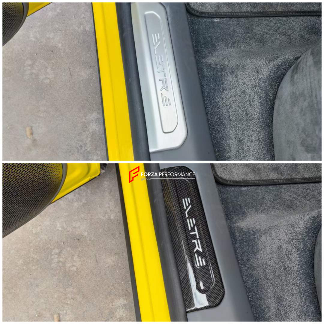 DRY CARBON INTERIOR KIT for LOTUS ELETRE  Set includes:  Front Doors Panel Covers Rear Doors Panel Covers Window Switch Covers Center Console Box Cover Light Frame Control Panel Cover Door Seals